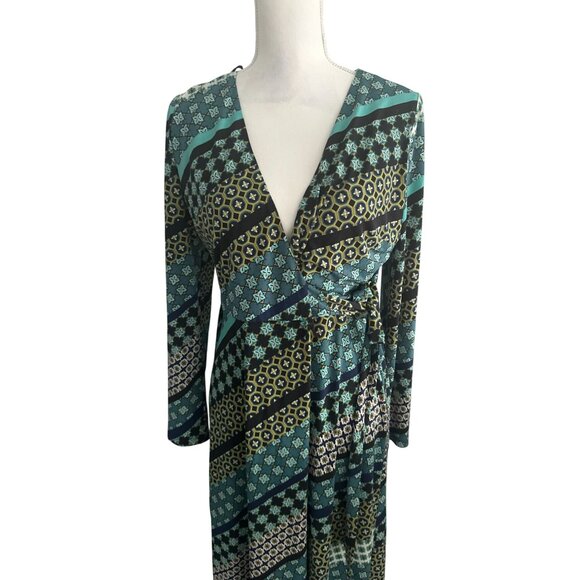 LONDON TIMES Multicolor Green Striped Wrap Dress Size US 8 - Picture 2 of 5